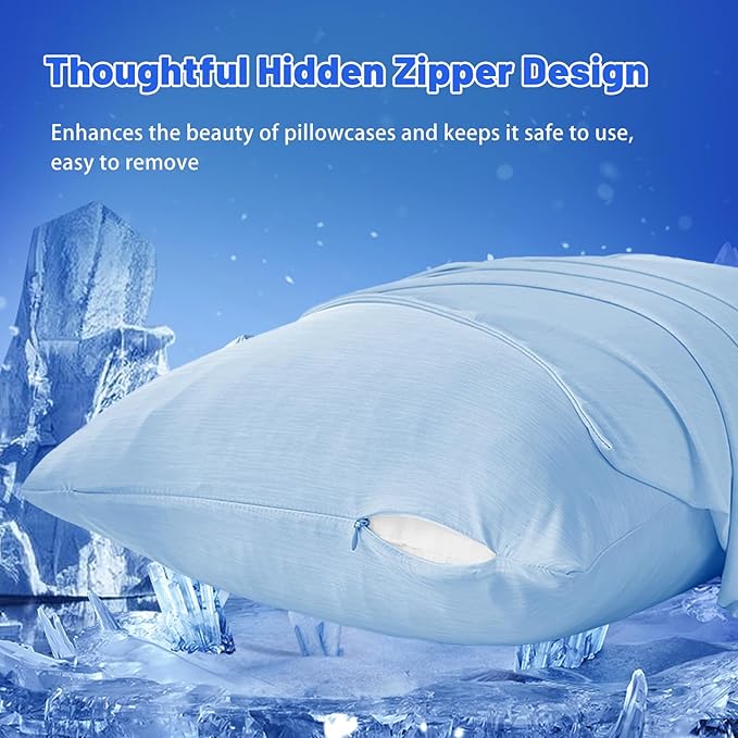 Cooling Pillow Cases for Hot Sleepers - Double Side Arc-Chill Q-Max>0.5 Cooling Fiber Cool Pillow Cases 2 Pack - Breathable Soft Cold Pillow Cases with Hidden Zipper (Blue, 20" x 26")