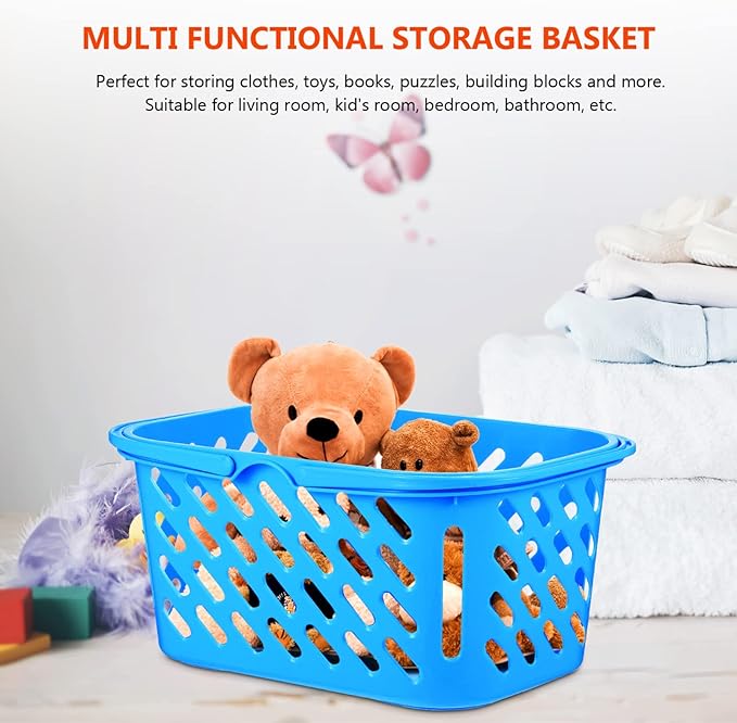 Alipis Play Grocery Basket Mini Shopping Basket Plastic Grocery Basket with Handle, Toys Storage Organizer Kitchen Storage Baskets, Blue, 2Pcs