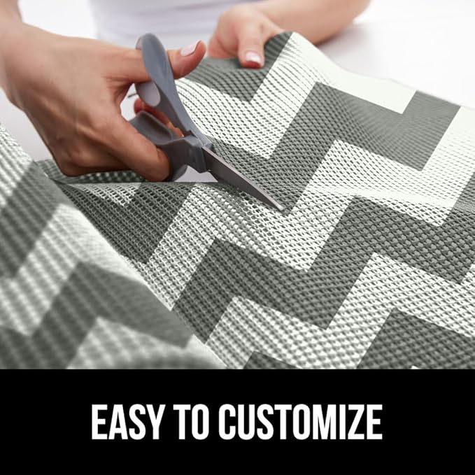 Gorilla Grip powerGRIP Drawer Shelf and Cabinet Liner, Thick Strong Hold, Non-Adhesive Liners Protect Kitchen Cabinets and Cupboard, Bathroom Drawers, Easy Install, Breathable Mat, 17.5"x10', Chevron