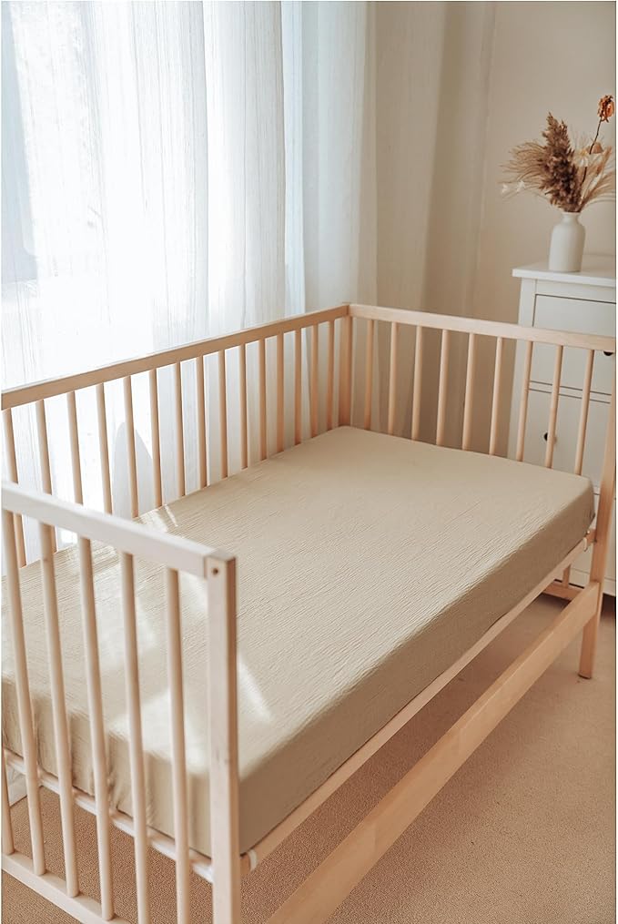 Konssy Muslin Fitted Crib Sheets 100% Cotton Baby Crib Sheets for Standard Crib Mattress (28 X 52 Inches), Soft and Breathable for Boys Girls (Clay)