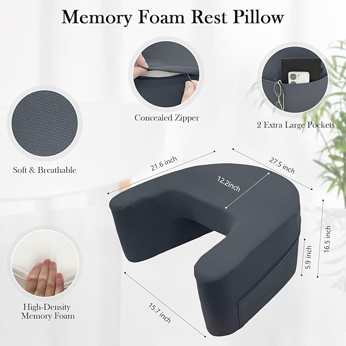XL Reading Gaming Pillow for Lap - Reading Pillow for Gaming, Bed Arm Rest Pillow Memory Foam Lap Desk Pillow for Working, Crocheting or Sitting in Bed Floor Sofa