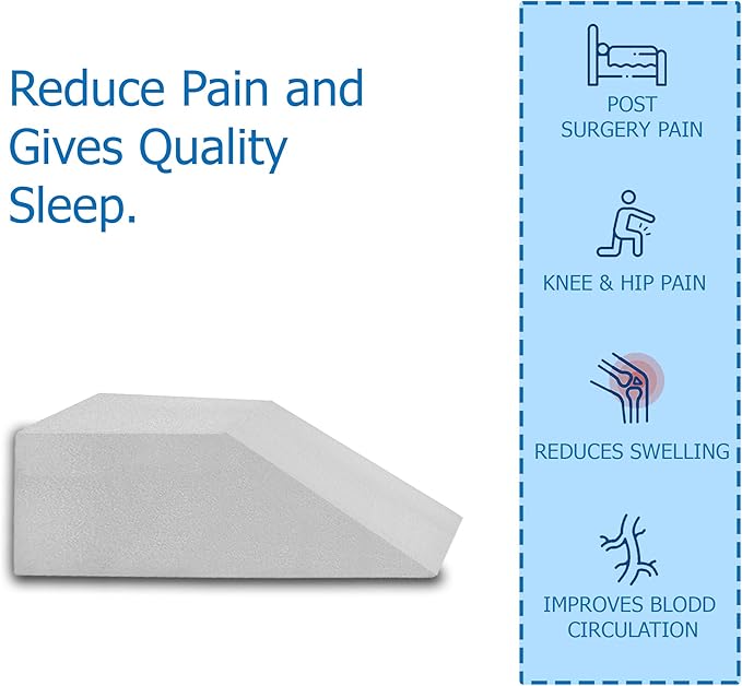 24-Inch Leg Support Pillow, Full Foam Top, Legs and Back Support for Acid Reflux, Foam Incline, Multi-Purpose, Comfortable, Increases Blood Flow, Promotes Breathing, White