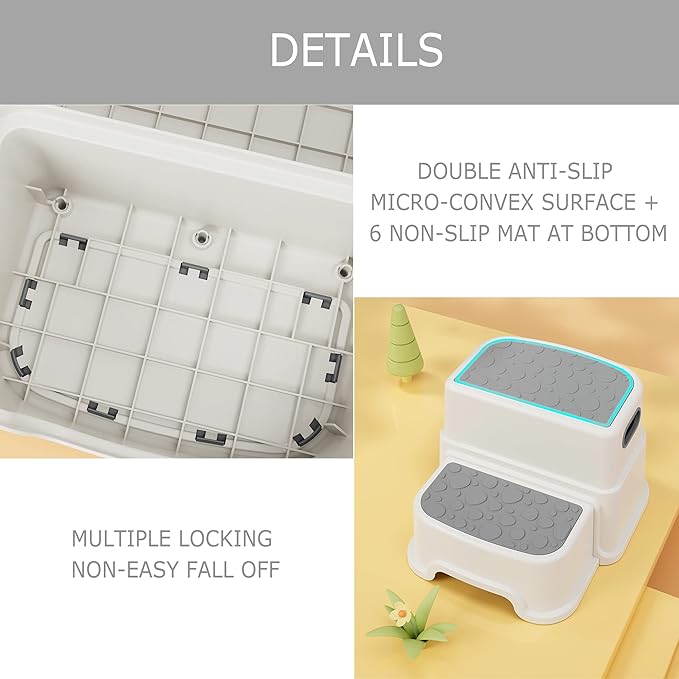 HOMKO 2 Step Kids Toddler Potty Training Step Stool for Bathroom Kitchen Sink and Toilet Anti-Slip Potty Stools, 3 in 1 Independent Stepping Stool, Grey…