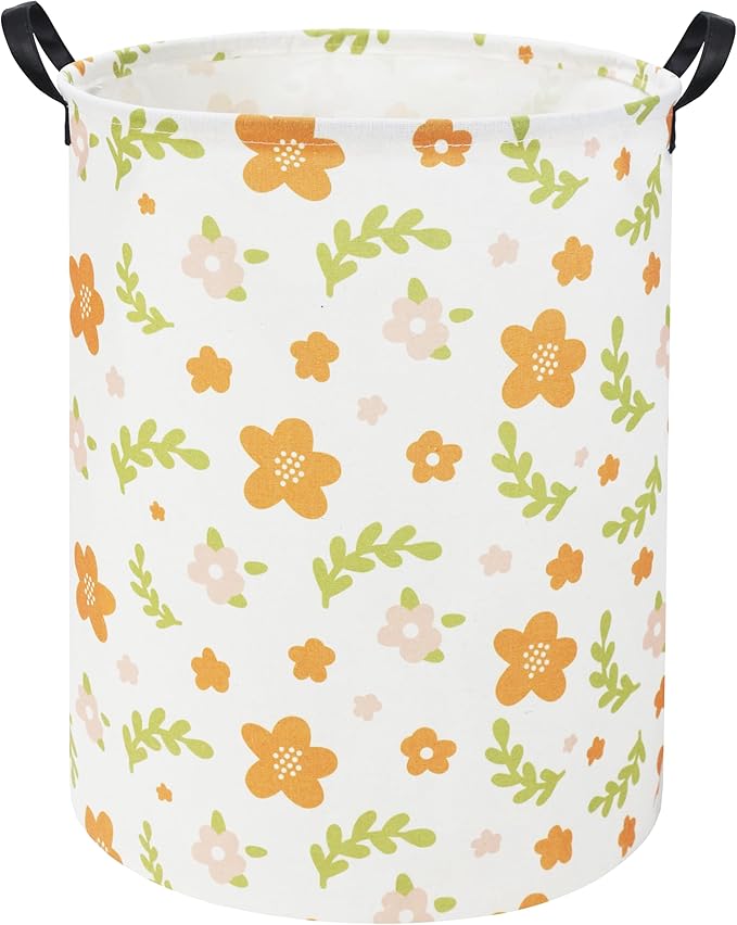Flower Kids Laundry Basket Baby Hamper Toy Storage Bin for Boys Room Decor Baby Nursery Hamper Gift Baskets for Bedroom Bathroom(Yellow Flower)