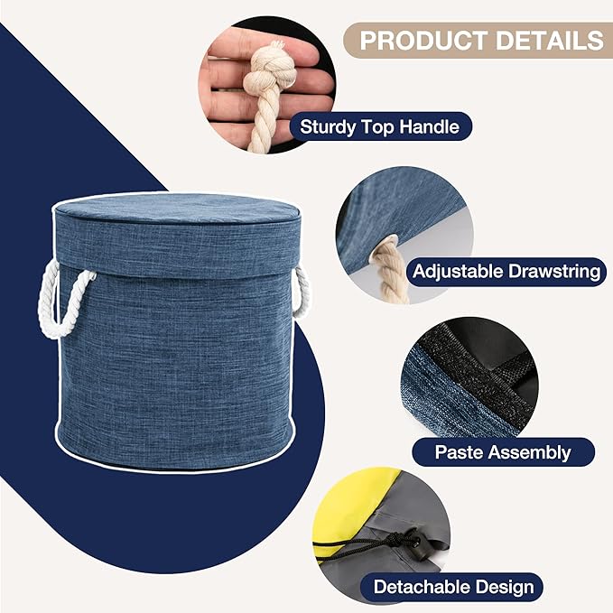 EXQ Home Toy Storage Basket and Building Bricks Toy Play Mat for Kids Rooms- Organizer Storage Organizer for Toys, Playroom Canvas Bag Gift for Boy/Girls (Navy 13" x12")