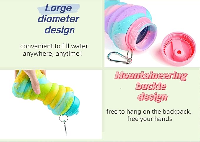 Collapsible Water Bottles,Foldable Sport Cups,Leak Proof Reusable Bpa Free Water Bottles,21oz Mixed Colors Design,for Outdoor, Travel Gym Hiking Purple