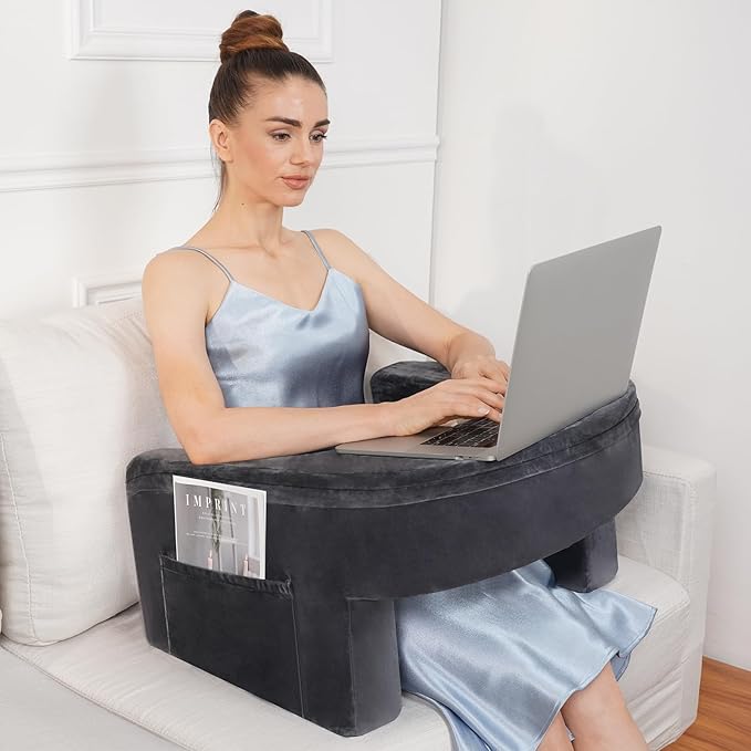 Gaming Pillow,Memory Foam Reading Pillow,Arm Rest Pillow with Side Pocket,Soft Lap Desk Pillow for Adult, Bed Rest Pillow for Reading, Working, Gaming