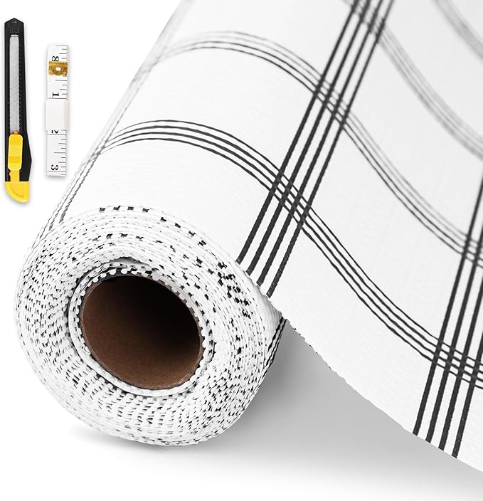 Shelf Liner,Drawer Liner for Kitchen Cabinet,18 in x 20 FT Cabinet Liners Non-Adhesive Non-Slip Contact Paper Waterproof Kitchen Liner Protect Desks, Cupboard with Knife and Tape Measure