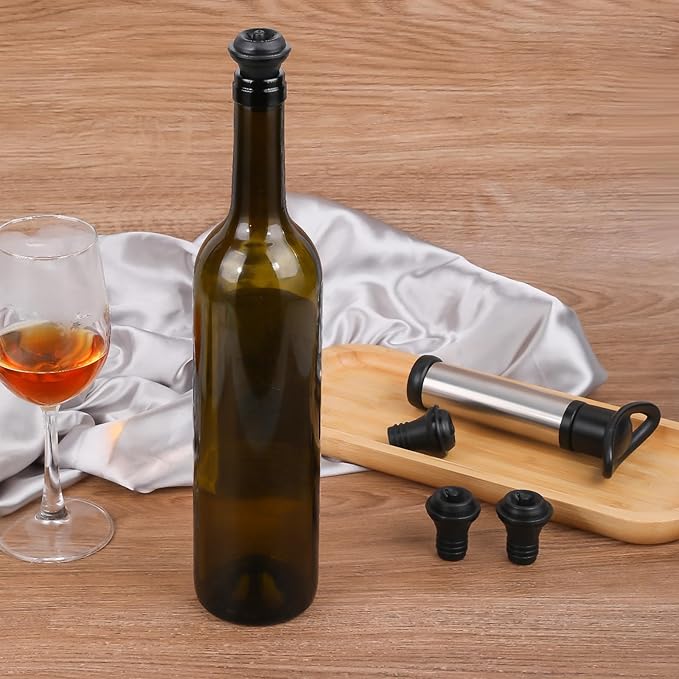 Wine Vacuum Pump and Stopper for All Standard Wine Bottles, Wine Savers Vacuum Pump Wine Preservation System with 4 Wine Pump Vacuum Stoppers for Wine Lovers Keeping Wine Fresh