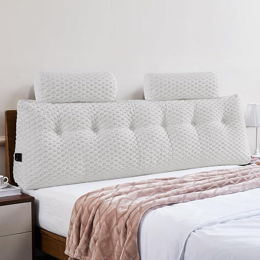 Wedge Headboard Pillow - Bed Wedge Pillow for Headboard Triangular Headboard Pillow with Neck Roll Pillow-Large Bolster Pillow for Sitting in Bed Backrest Positioning Support (White,76x8x20 Inches)