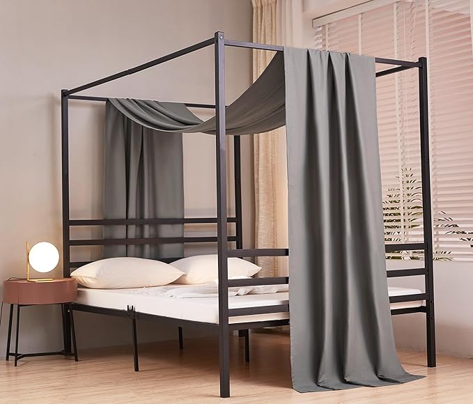 Akiky Linen Canopy Bed Curtains for Kid House Bed Montessori Canopy for Nursery Bed Canopy for Kids Child Toddler Adult Room Decoration(Twin,Dark Gray)