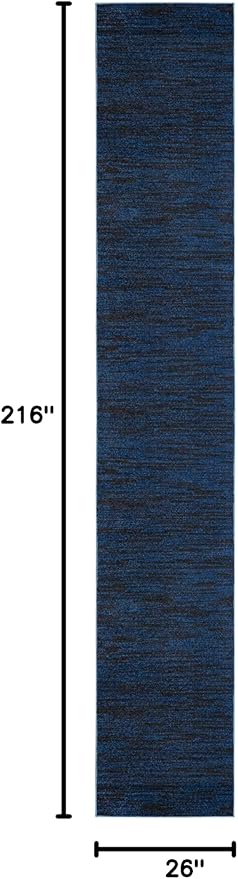 Nourison Essentials Solid Indoor/Outdoor Midnight Blue 2'2" x 18 Area Rug, Easy Cleaning, Non Shedding, Bed Room, Living Room, Dining Room, Deck, Patio, Backyard (2x18)
