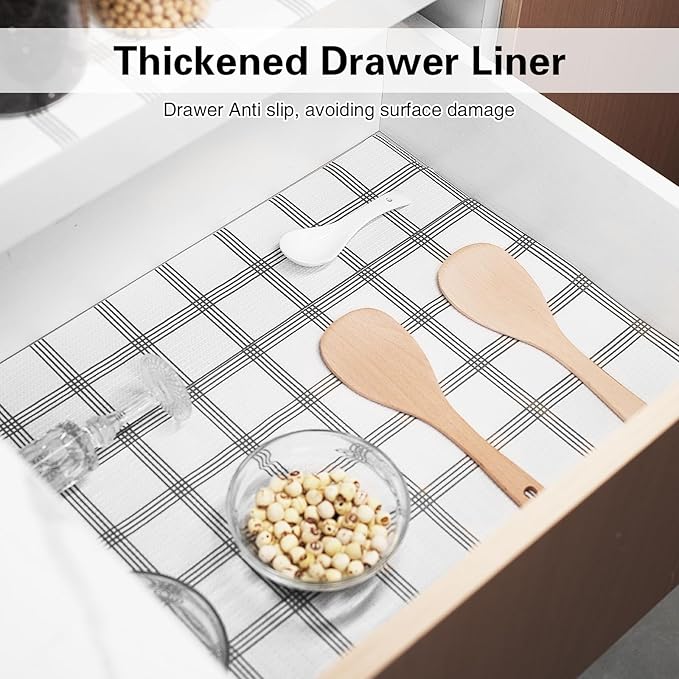 Shelf Liner,Drawer Liner for Kitchen Cabinet,24 in x 20 FT Cabinet Liners Non-Adhesive Non-Slip Contact Paper Waterproof Kitchen Liner Protect Desks, Cupboard with Knife and Tape Measure
