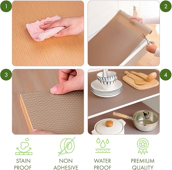 EVALAND 12 INCHES x 33 FEET (394 Inches) Non-Slip Shelf Liner, EVA Kitchen Liner, Non-Adhesive Liner, Smooth Drawer Liner, Durable Strong Grip Liner, Stain-Proof Shelf, Cabinet Liner, Beige