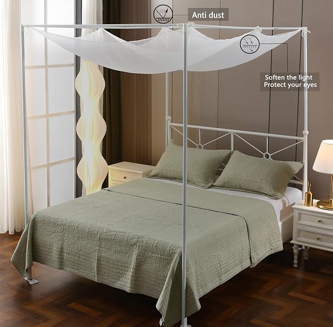 Canopy Bed Curtains for Top of Bed, White Princess Sheer Bed Canopy, Bed Scarf Valance for Girls (Queen, White)