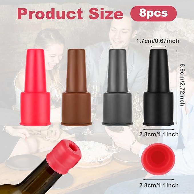 8 Pcs Silicone Wine Stopper Bottle Corks, Reusable Rubber Wine Bottle Corks, Double Sealed Wine Bottle Stoppers for Glass Bottles, Sparkling Wine Stopper for Wine Beer Keeping Fresh