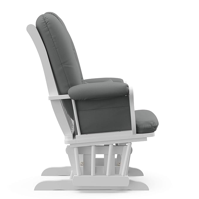 Storkcraft Tuscany Custom Glider and Ottoman with Free Lumbar Pillow (White/Grey) - Cleanable Upholstered Comfort Rocking Nursery Chair with Ottoman