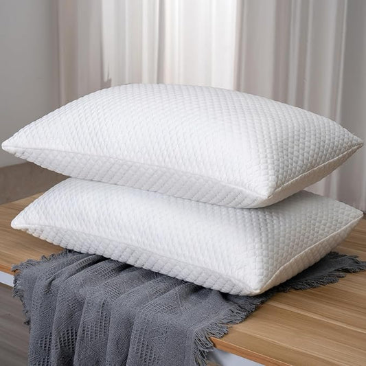 Shredded Memory Foam Pillows for Sleeping 2 Pack - Cooling Bed Pillows King Size Set of 2 - Medium Frim Gel Pillows for Side & Back Sleeper with Washable Removable Cover
