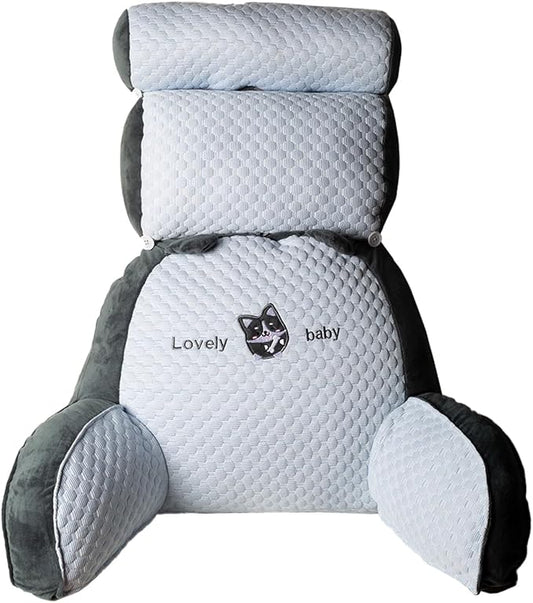 Reading Pillow for Shoulder & Head Support, Back Pillow for Sitting in Bed, Back Support Pillow W/Durable Zippers, Spine-Friendly Curve Design - Cozy, Breathable & Adjustable Sit Up Pillow(Big)