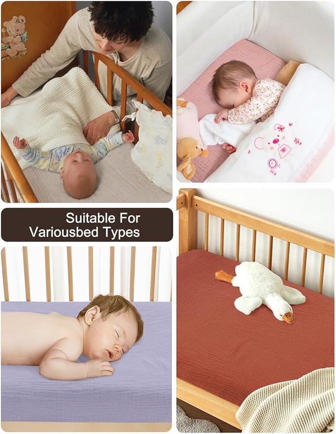 Purple Muslin Crib Sheets for Standard Crib Mattress, 28" x 52" Soft and Breathable Cotton Crib Sheets Neutral for Baby Boys, Girls (46C-02)