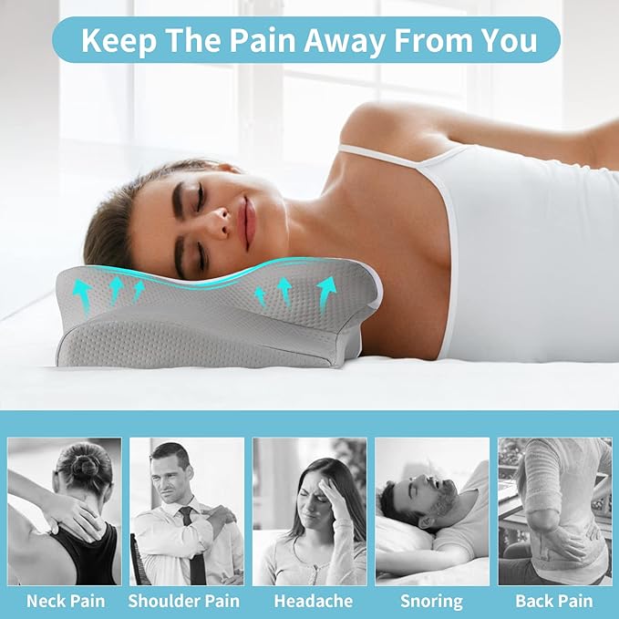 Memory Foam Pillows - Neck Support Pillow for Pain Relief, Ergonomic Cervical Pillow for Sleeping, Orthopedic Contour Bed Pillow for Side, Back & Stomach Sleepers with Pillowcase