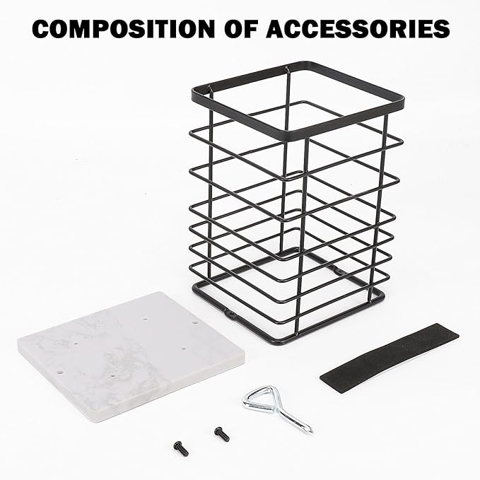 Square Kitchen Utensil Holder, Sturdy Metal Rack for Countertop Storage, Cooking Tools Organizer with Drainage Hole, Stylish Utensil Caddy for Effortless Kitchen Organization, with Marble Base