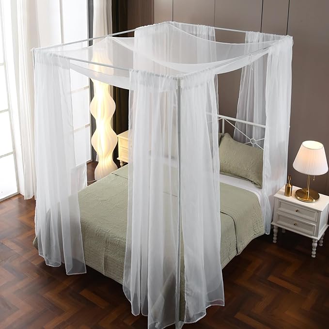 Canopy Bed Curtains for Top of Bed, White Princess Sheer Bed Canopy, Bed Scarf Valance for Girls (Queen, White)