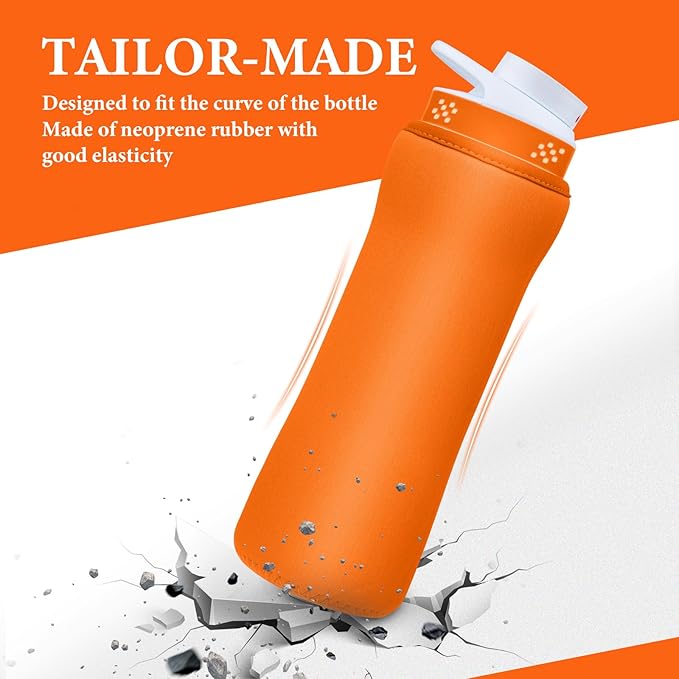 Water Bottle Sleeve Compatible with Cir-kul Water Bottle - 2 Pcs Sleeve Compatible with Cir-kul Plastic 22oz & Stainless Steel Bottle - Insulated Cover for Retaining Temperature (Orange-2p-22oz)