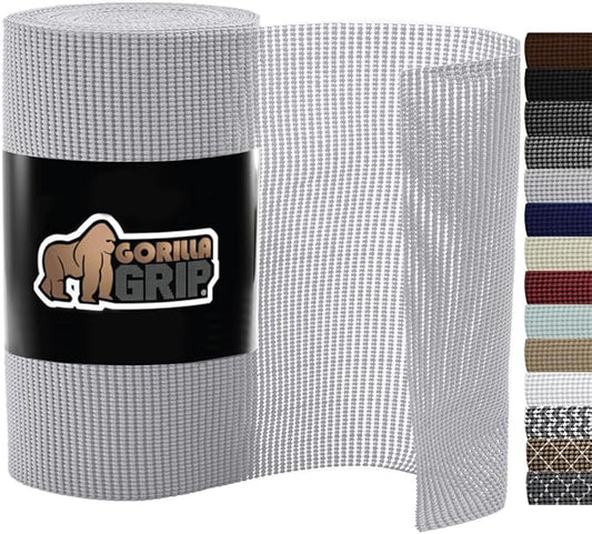 Gorilla Grip powerGRIP Drawer Shelf and Cabinet Liner, Thick Strong Hold, Non-Adhesive Liners Protect Kitchen Cabinets and Cupboard, Bathroom Drawers, Easy Install, Breathable Mat, 20" x10' Light Gray