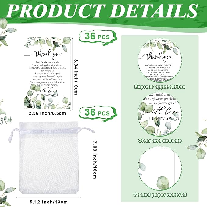 Barydat 36 Sets Wedding Favors for Guests Mr and Mrs Wooden Wine Stopper Cork Beer Bottle Opener with Wedding Thank You Gift Card Organza Bag Wedding Gifts for Engagement Bridal Shower Party Supplies