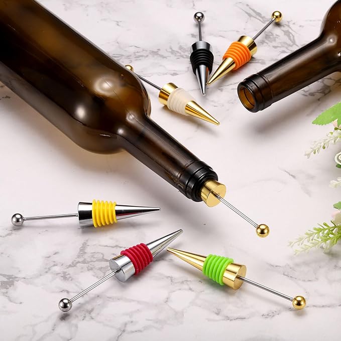 uxcell 10 Pcs Bead Wine Bottle Corks, Wine Stopper Cork, Wine Stopper, Reusable Wine Bottle Corks Sealing Plug Bottle for Beverage Holiday Party Bar,Silver/Orange