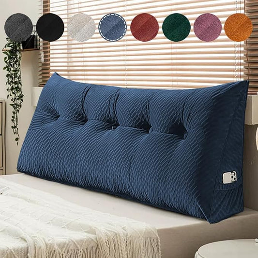 Gradient Velvet Triangular Wedge Pillow, Removable Cover Headboard Pillow for Daybed, Backrest Positioning Support Pillow Cushion Resting Reading Relaxing (Blue, California King(71*20*8in))