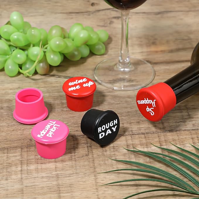 5 Pack Funny Silicone Wine Stoppers Wine Accessories for Wine Lovers Gifts Reusable Bottle Cover Caps Replace Corks for Wine Bottles Airtight Seal Decorative To Preserve Wine Fresh