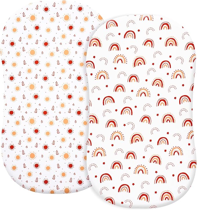 PHF Soft Bassinet Sheet Set, 2 Pack Silky Comfy Breathable Cradle Sheets for Baby Boys Girls, Univeral Fit for Most Oval Rectangle Cradle and Bassinet Mattress/Pad, Rainbow