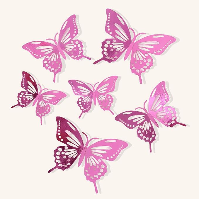 72Pcs 3D Butterfly Wall Decor 3 Sizes 3 Styles, Butterfly Decorations Party Birthday Cake Decoration, Removable Butterfly Wall Stickers for Kids Nursery Wedding Bedroom Room Decor(Pink)