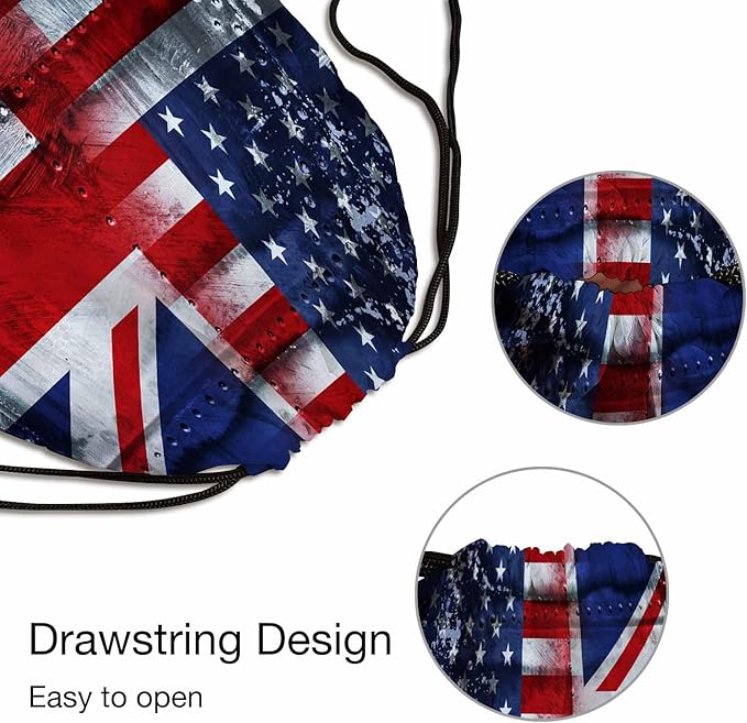 National Flag Drawstring Bag 14x16.9 Inch USA British Star White Red Striped Gym Bag Stroage Small Exercise Accessiors Water Bottle Change of Clothes Shoes