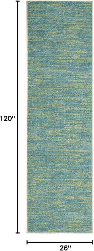 Nourison Essentials Indoor/Outdoor Blue Green 2'2" x 10' Area Rug, Easy Cleaning, Non Shedding, Bed Room, Living Room, Dining Room, Backyard, Deck, Patio (2x10)