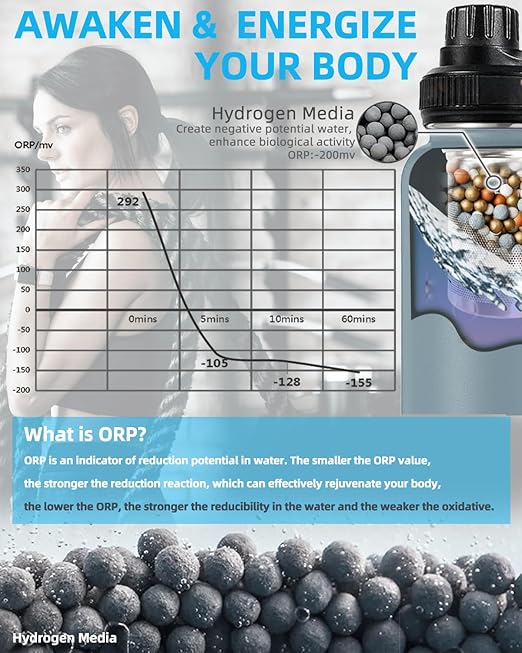 30oz Stainless Steel Portable Alkaline Filter Water Bottle, Creates Up To 9+ Ph Of Quality Water, Sports Travel Water Bottle, Removes Water Impurities(grey)