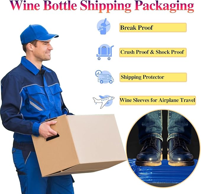 Wine Bottle Travel Protector Bags Blue Inflatable Wine Bottle Travel Sleeve 40 Packs Reusable Wine Shipping Sleeves with Inflator Pump