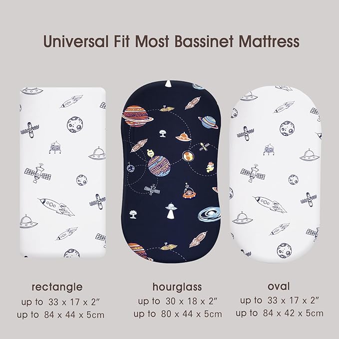 PHF Soft Bassinet Sheet Set, 2 Pack Silky Comfy Breathable Cradle Sheets for Baby Boys Girls, Univeral Fit for Most Cradle and Bassinet Mattress, Space