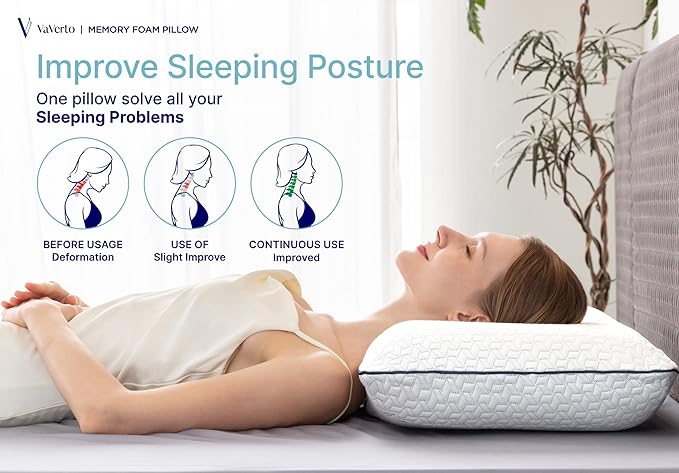 Vaverto Gel Memory Foam Pillow 2 Pack - Queen Size - Ventilated, Bed Pillows with Viscose Made from Bamboo Pillow Cover,Cooling, Bed Pillows
