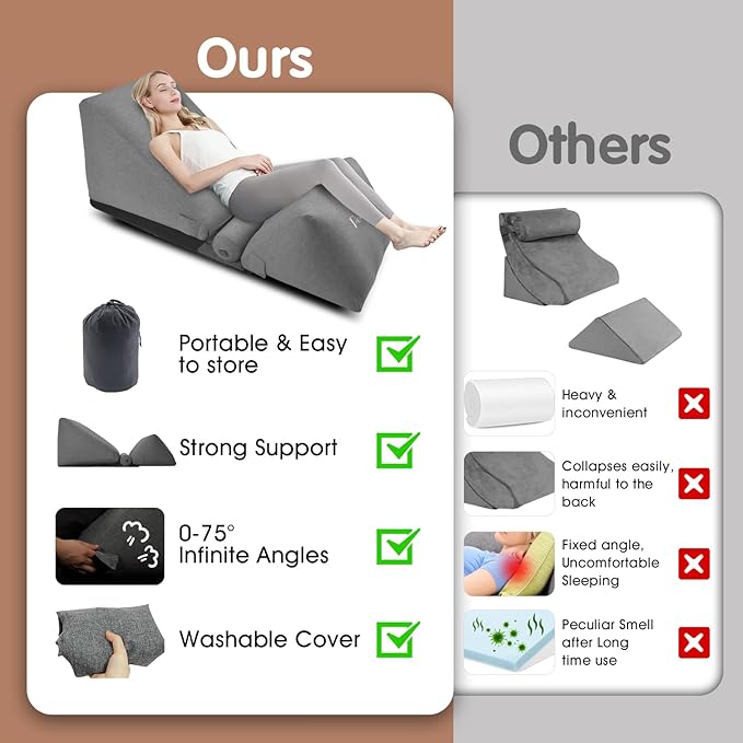 Inflatable Wedge Pillow Set for Indoor&Outdoor Lounge Chair 0-90ยฐ Infinite-Angle Adjustable Lying Game Pillow, Wedge Pillow for Back Pain Relief Portable Lawn Chair Outdoor Chair