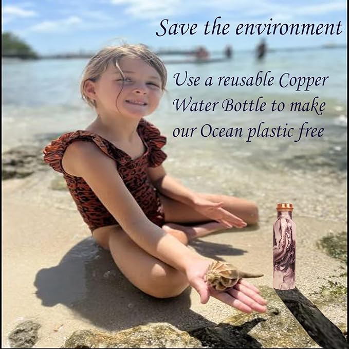 Pure Copper Water Bottle - Handcrafted - Ayurveda Health Benefits - Large 35 oz - Leak proof - Easy to carry for Sports, Fitness, Yoga, School - Textured Patterns.