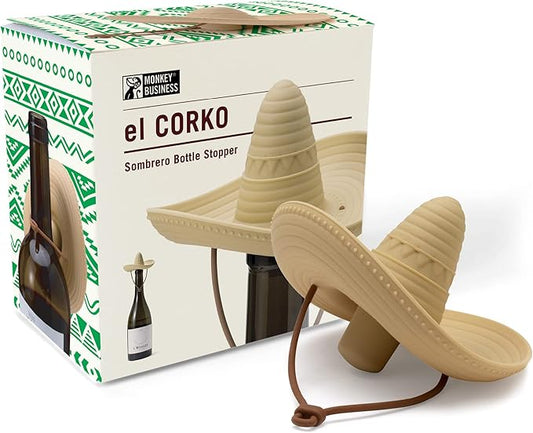 Monkey Business Elcorko Silicone Wine Stopper, Bottle Stopper with Sombrero Design, Wine Accessories, Keeps Wine Fresh, Wine Gifts