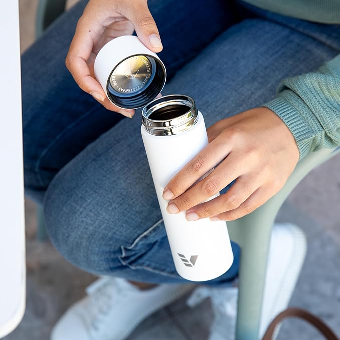 Mini Stainless Steel Water Bottle 14oz - Non-insulated | Designed for Bags | Slim, Lightweight & Stylish – White