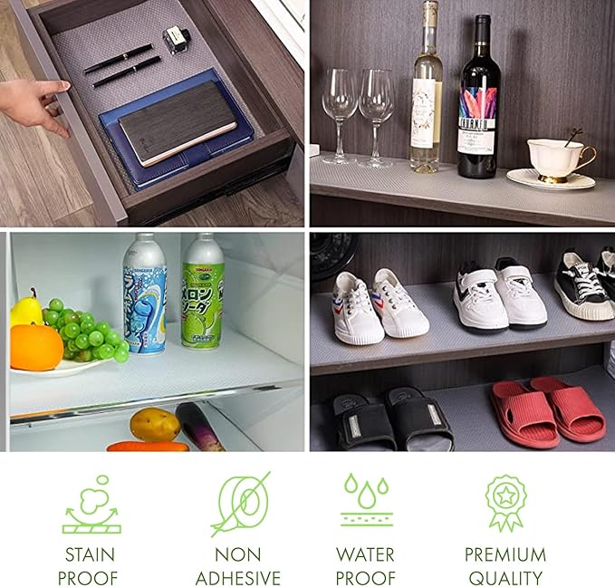 EVALAND 12 INCHES x 33 FEET (394 Inches) Non-Slip Shelf Liner, EVA Kitchen Liner, Non-Adhesive Liner, Original Smooth Shelf Liner, Durable Strong Grip Liner, Stain-Proof Shelf, Drawer, Cabinet Liner