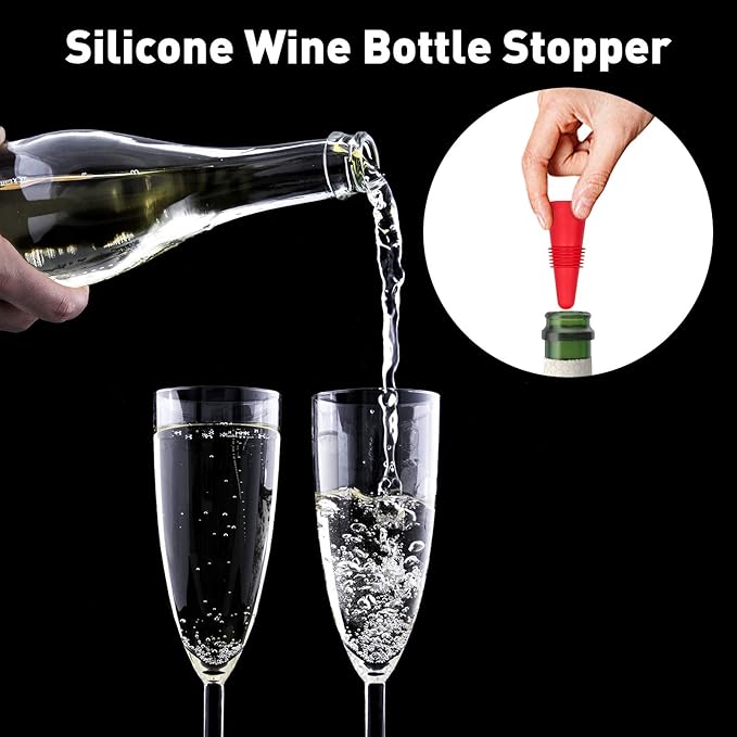 Reusable Wine Bottle Stoppers, 5 Pieces Silicone Wine Saver Champagne Stoppers, Decorative Wine Toppers Wine Sealer Caps, Beverage Preserver for Parties, Keep Wine, Beverage Fresh