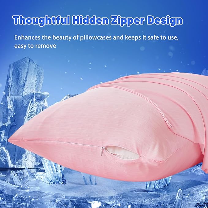 Cooling Pillow Cases for Hot Sleepers - Double Side Arc-Chill Q-Max>0.5 Cooling Fiber Cool Pillow Cases 2 Pack - Breathable Soft Cold Pillow Cases with Hidden Zipper (Pink, 20" x 36")