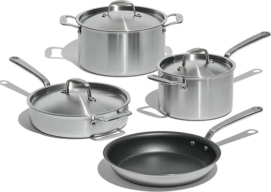 Made In Cookware - 7 Piece Non Stick Pot and Pan Set (Graphite) - 5 Ply Stainless Clad - Includes Stock Pot, Saute Pan, Saucepan, and Frying Pan - Professional Cookware - Crafted in Italy