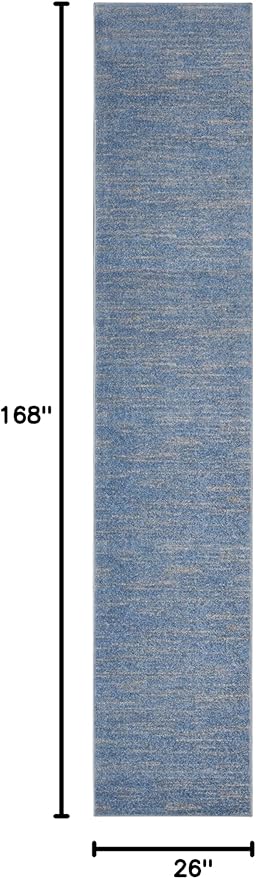 Nourison Essentials Solid Indoor/Outdoor Blue/Grey 2'2" x 14 Area Rug, Easy Cleaning, Non Shedding, Bed Room, Living Room, Dining Room, Deck, Patio, Backyard (2x14)
